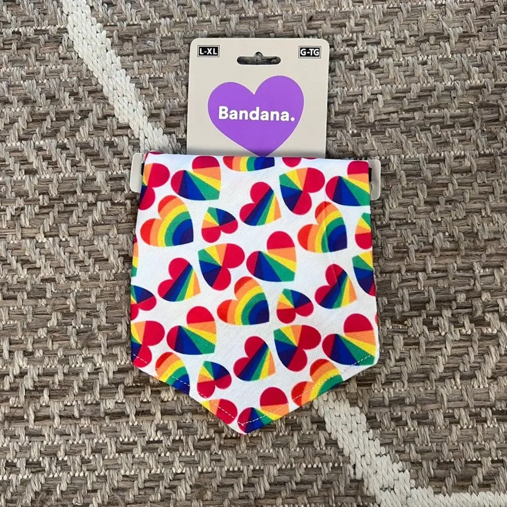 Dog Bandana Print: Rainbow hearts Sz L-XL